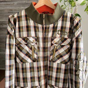 COOGI Green Black Orange Plaid Full Zip Men's Jacket 3XL